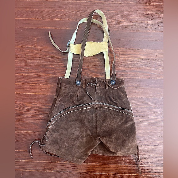 MarJo Bavarian short Leather Pants dark brown with stitching SZ 3T - Picture 3 of 4